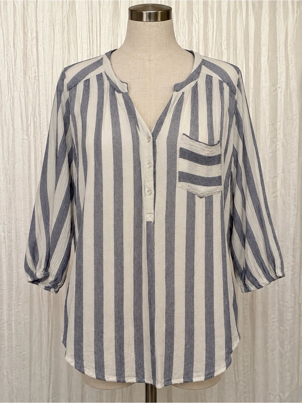 Market & Spruce Navy and White Striped Henley Tunic